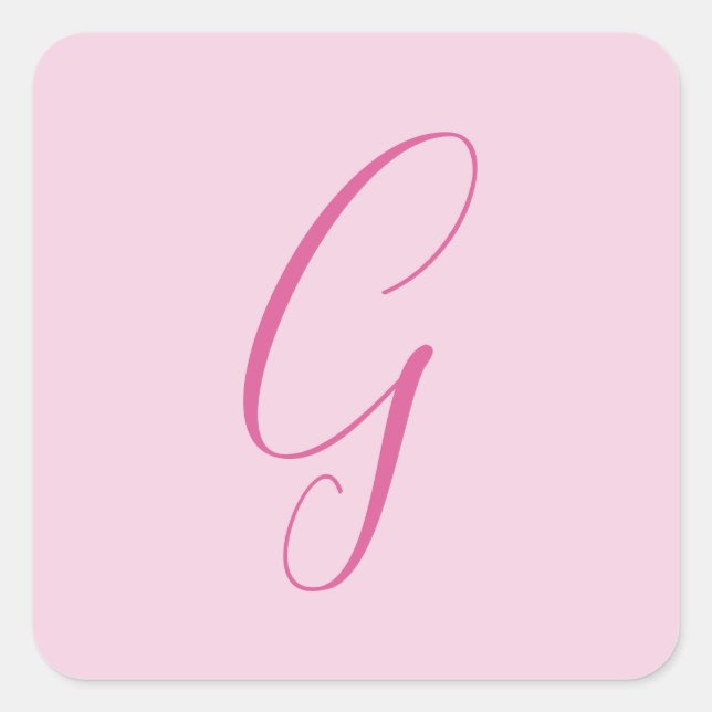 Initial Letter Monogram Light Pink Plain Chic Square Sticker (Front)