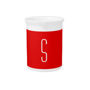 Initial Letter Monogram Modern Red White Beverage Pitcher