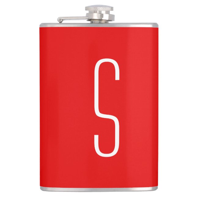 Initial Letter Monogram Modern Red White Flask (Front)