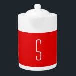 Initial Letter Monogram Modern Red White Teapot<br><div class="desc">Would you like to own a product with the initials of your name? It is very simple,  aesthetic and attractive.</div>