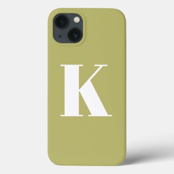 Initial Letter  Monogram Modern Style Olive Green Iphone 13 Case by HasCreations at Zazzle