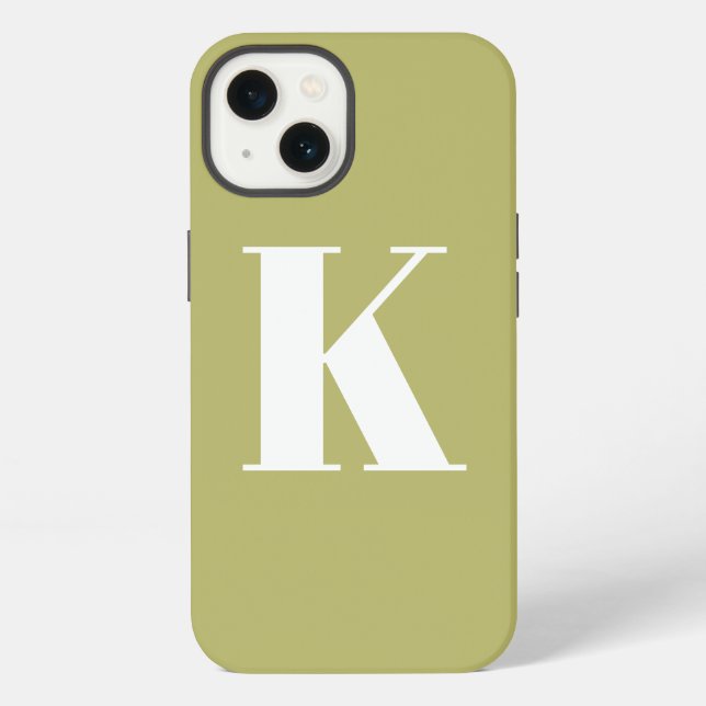 Initial Letter  Monogram Modern Style Olive Green Iphone Case (Back)