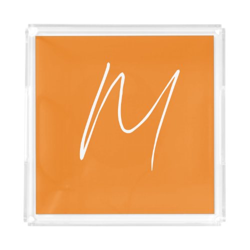 Initial Letter Monogram Modern Style Orange White Acrylic Tray