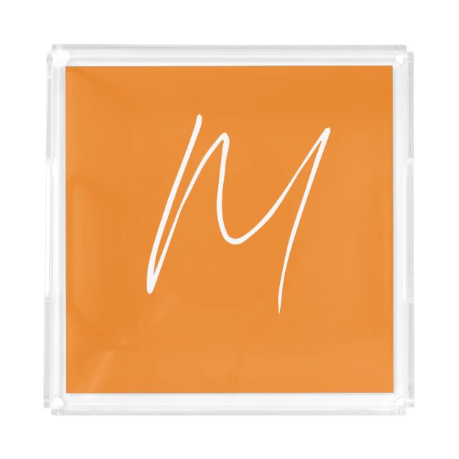 Initial Letter Monogram Modern Style Orange White Acrylic Tray (Front)