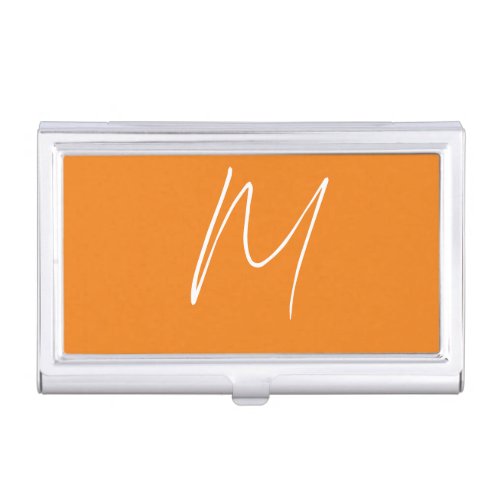 Initial Letter Monogram Modern Style Orange White Business Card Case