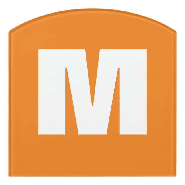 Initial Letter Monogram Modern Style Orange White Door Sign (Contour Front)