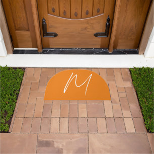 Initial Letter Monogram Modern Style Orange White Doormat