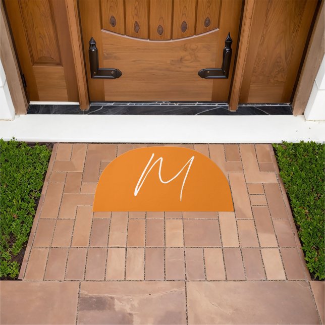 Initial Letter Monogram Modern Style Orange White Doormat (Outdoor)