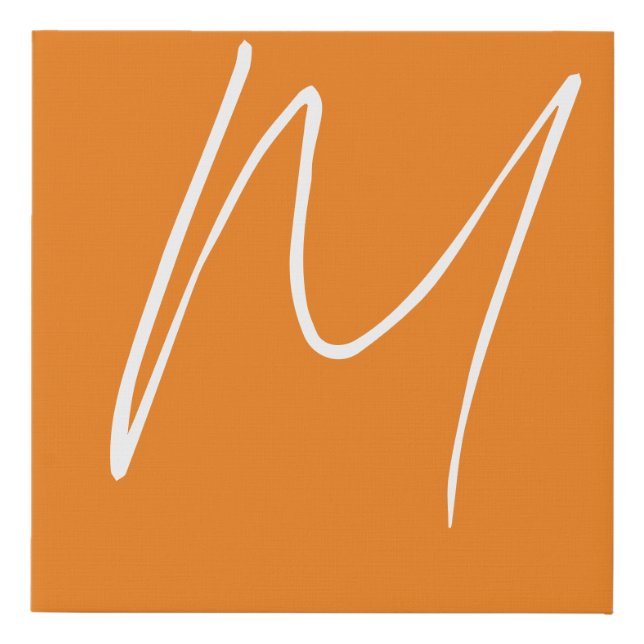 Initial Letter Monogram Modern Style Orange White Faux Canvas Print (Front)