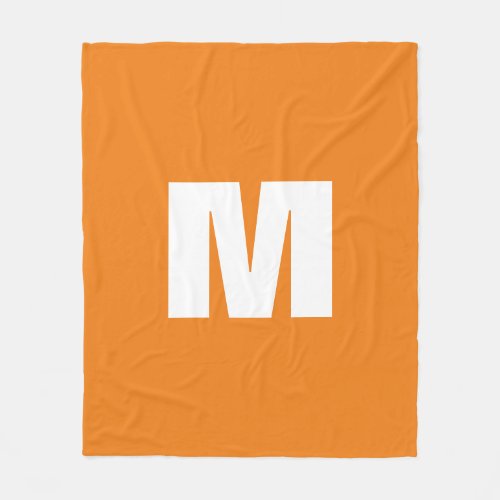 Initial Letter Monogram Modern Style Orange White Fleece Blanket