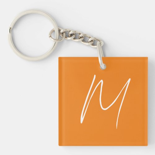 Initial Letter Monogram Modern Style Orange White Keychain