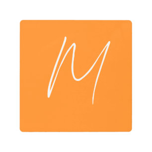 Initial Letter Monogram Modern Style Orange White Metal Print
