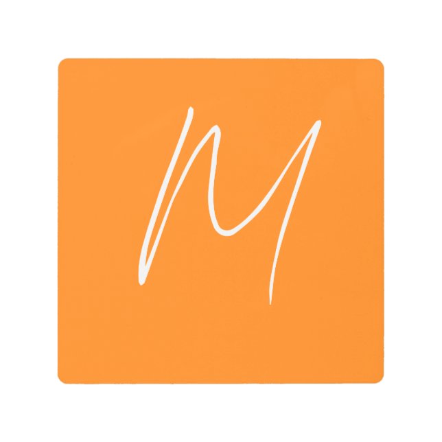 Initial Letter Monogram Modern Style Orange White Metal Print (Front)