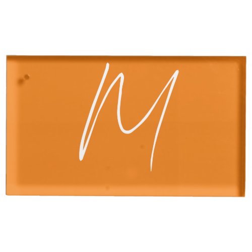 Initial Letter Monogram Modern Style Orange White Place Card Holder