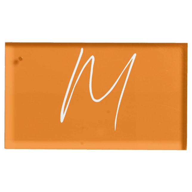Initial Letter Monogram Modern Style Orange White Place Card Holder (Front)