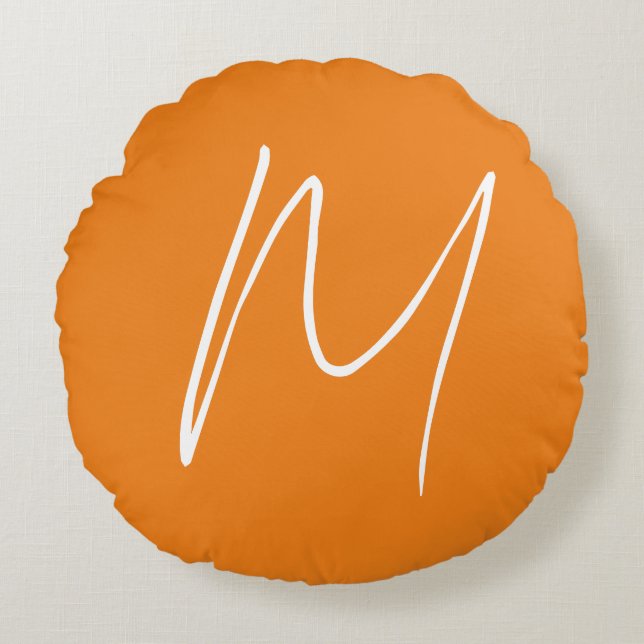 Initial Letter Monogram Modern Style Orange White Round Pillow (Front)