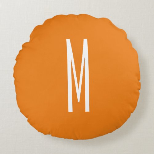 Initial Letter Monogram Modern Style Orange White Round Pillow