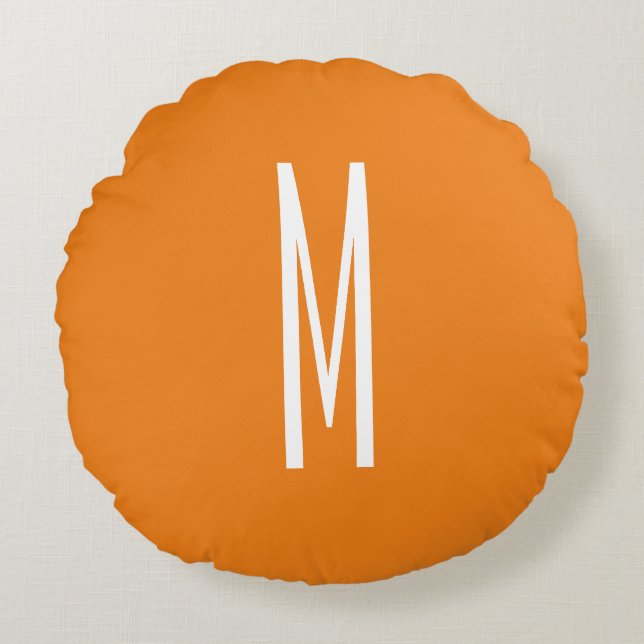 Initial Letter Monogram Modern Style Orange White Round Pillow (Front)