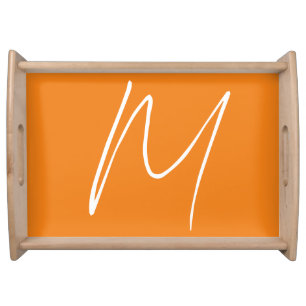 Initial Letter Monogram Modern Style Orange White Serving Tray