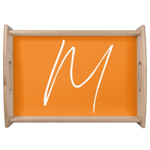 Initial Letter Monogram Modern Style Orange White Serving Tray