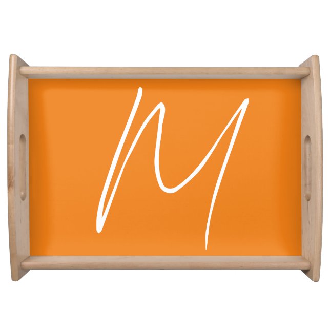 Initial Letter Monogram Modern Style Orange White Serving Tray (Front)