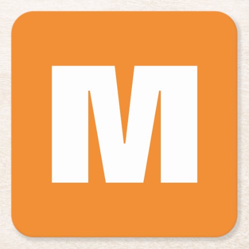 Initial Letter Monogram Modern Style Orange White Square Paper Coaster