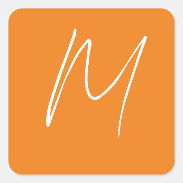 Initial Letter Monogram Modern Style Orange White Square Sticker (Front)