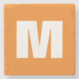 Initial Letter Monogram Modern Style Orange White Stone Coaster