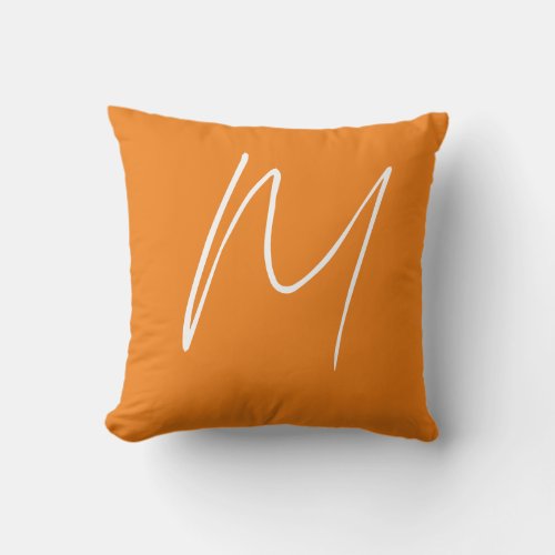 Initial Letter Monogram Modern Style Orange White Throw Pillow