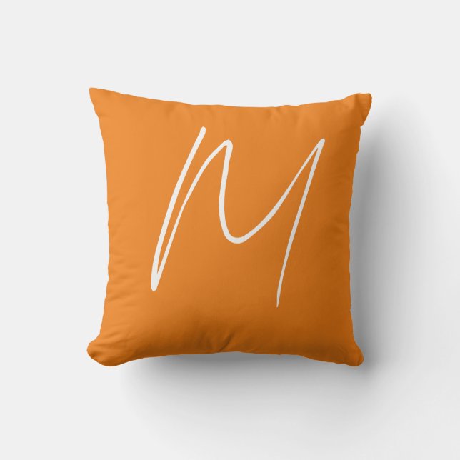 Initial Letter Monogram Modern Style Orange White Throw Pillow (Front)