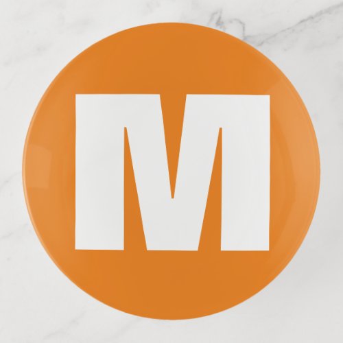 Initial Letter Monogram Modern Style Orange White Trinket Tray