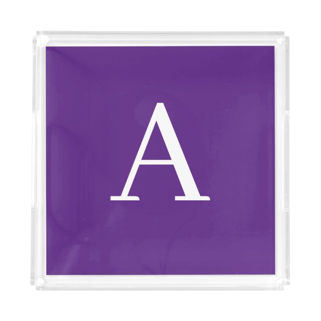 Initial Letter Monogram Modern Style Purple Acrylic Tray (Front)