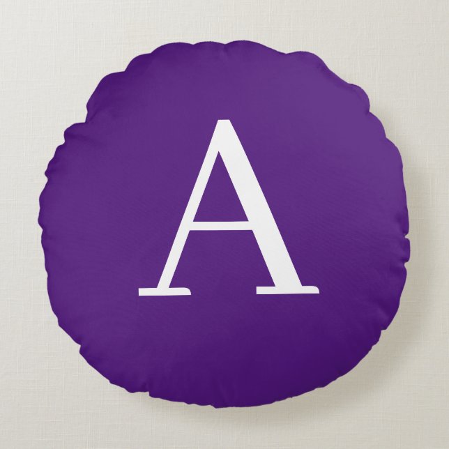 Initial Letter Monogram Modern Style Purple & Blue Round Pillow (Front)