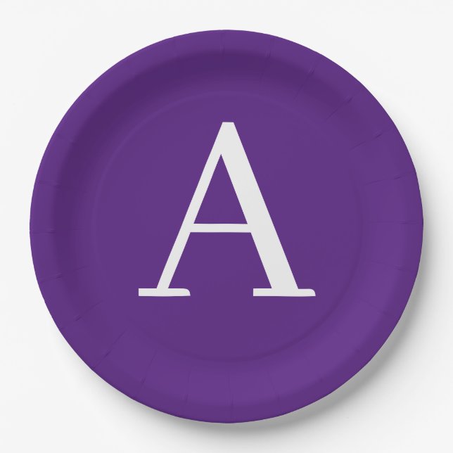 Initial Letter Monogram Modern Style Purple Paper Plates (Front)