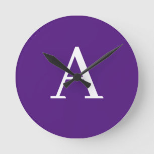 Initial Letter Monogram Modern Style Purple Round Clock