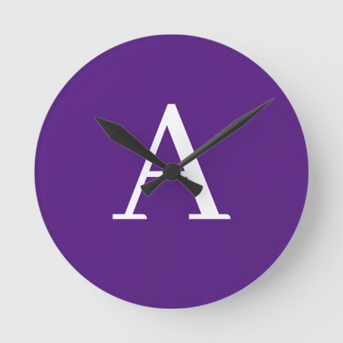 Initial Letter Monogram Modern Style Purple Round Clock