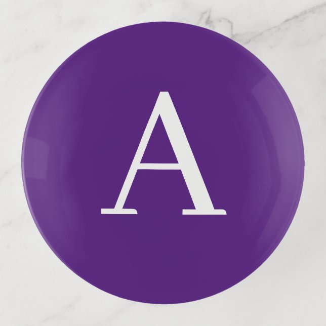 Initial Letter Monogram Modern Style Purple Trinket Tray (Front)
