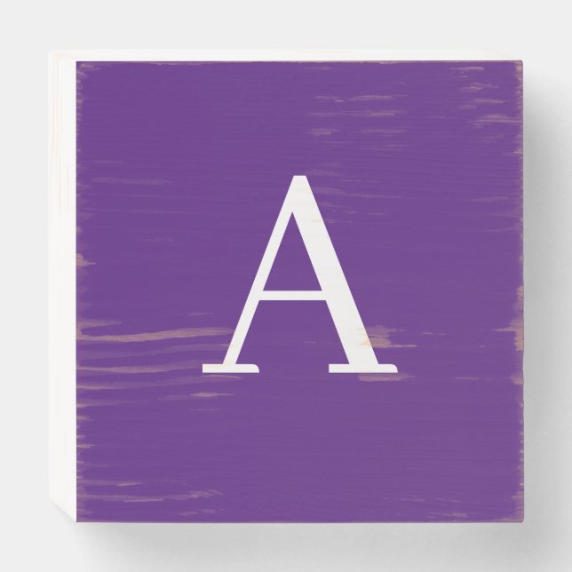 Initial Letter Monogram Modern Style Purple Wooden Box Sign (Front Horizontal)
