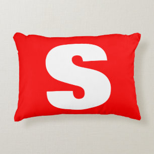 Initial Letter Monogram Modern Style Red White Accent Pillow