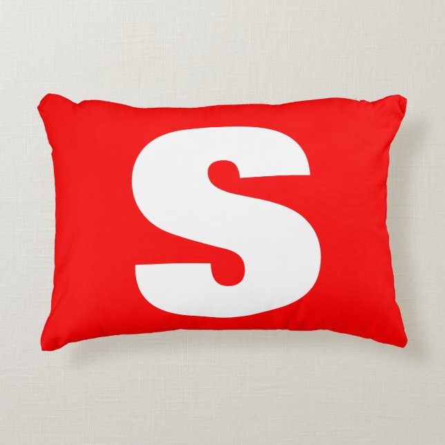 Initial Letter Monogram Modern Style Red White Accent Pillow (Front)