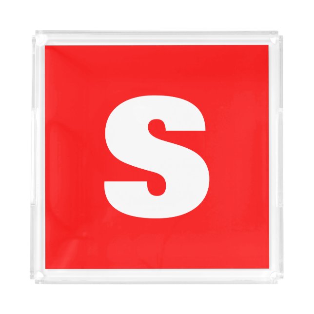 Initial Letter Monogram Modern Style Red White Acrylic Tray (Front)