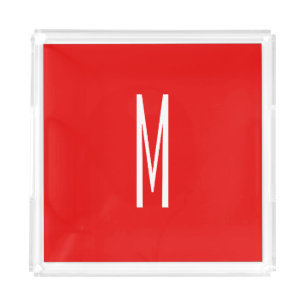 Initial Letter Monogram Modern Style Red White Acrylic Tray
