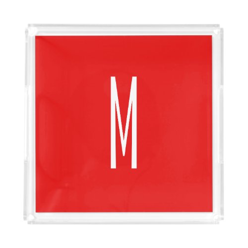 Initial Letter Monogram Modern Style Red White Acrylic Tray