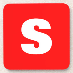 Initial Letter Monogram Modern Style Red White Beverage Coaster