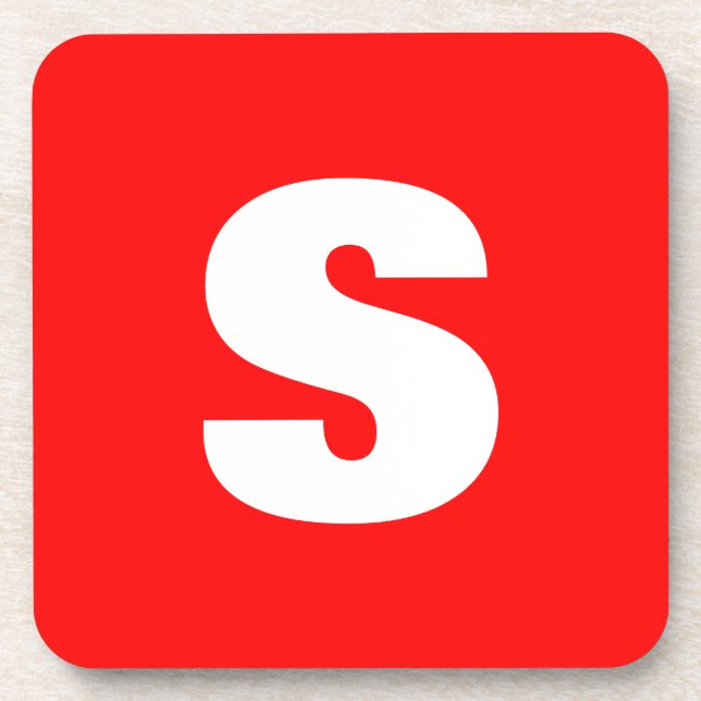 Initial Letter Monogram Modern Style Red White Beverage Coaster (Front)