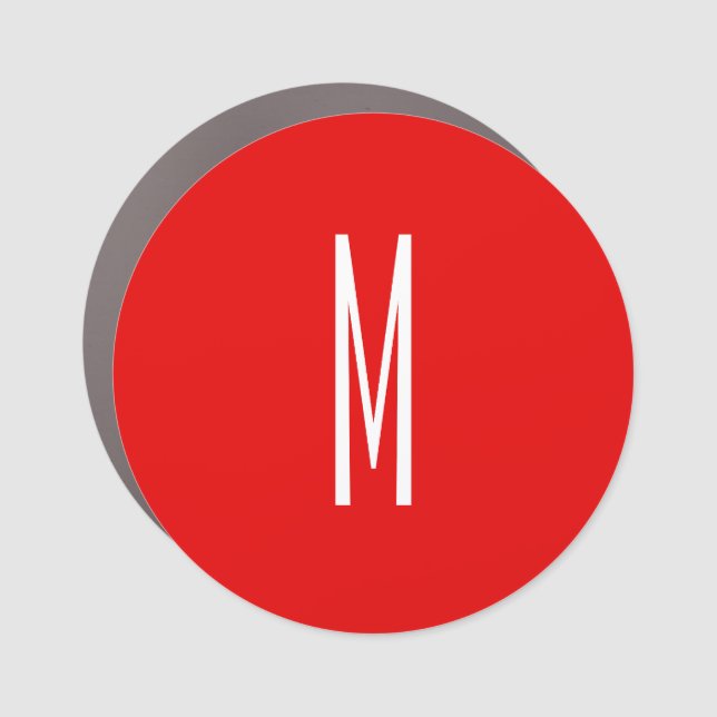 Initial Letter Monogram Modern Style Red White Car Magnet (Front)
