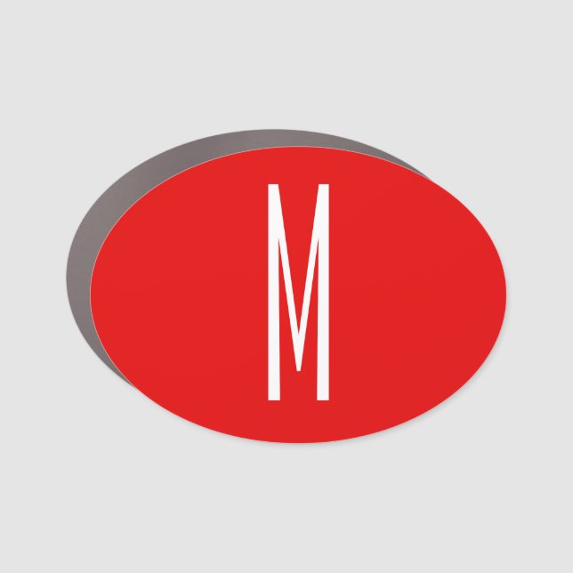 Initial Letter Monogram Modern Style Red White Car Magnet (Front)