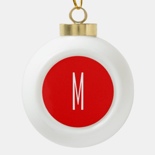 Initial Letter Monogram Modern Style Red White Ceramic Ball Christmas Ornament