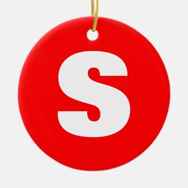 Initial Letter Monogram Modern Style Red White Ceramic Ornament (Front)