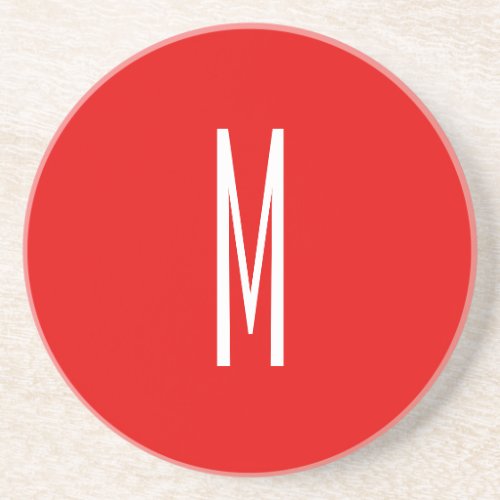 Initial Letter Monogram Modern Style Red White Coaster